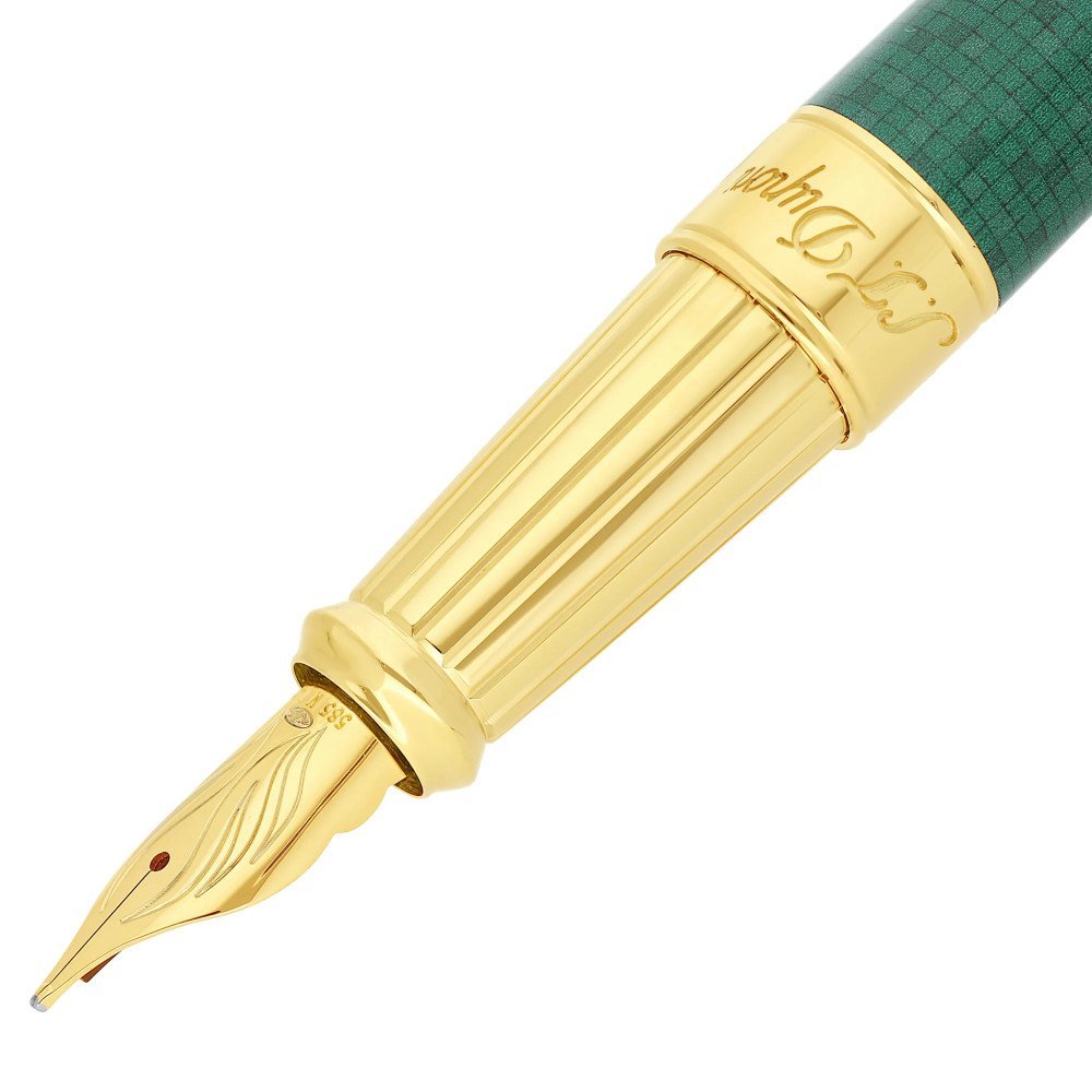 Stylo Plume S.T. Dupont Olympio Drill Vert - Plume En Or 18 Carats, Occasion De Luxe