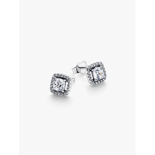 Photo présentant l’intégralité de la Pandora Clous d'Oreilles Halo Scintillants Argent Massif