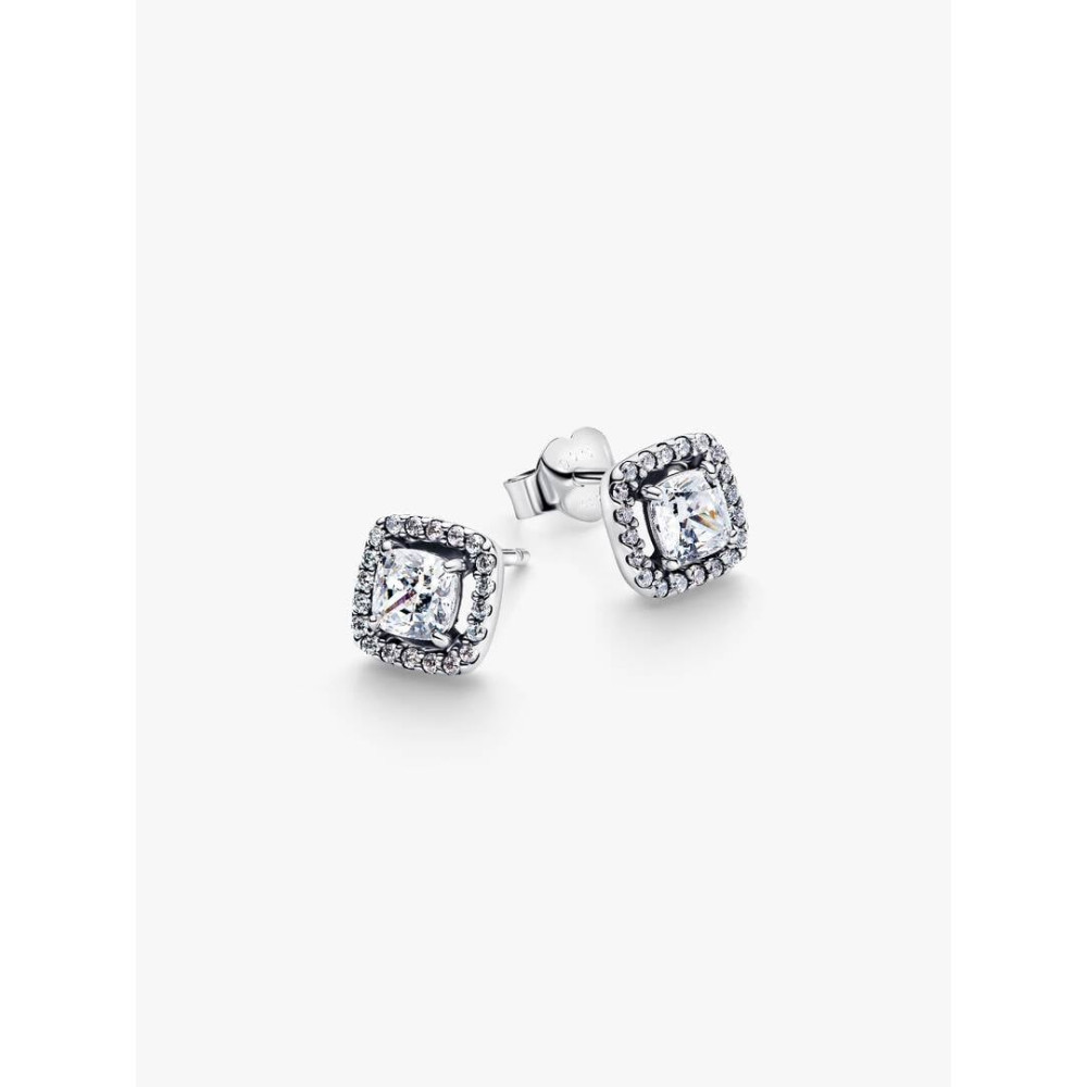Photo présentant l’intégralité de la Pandora Clous d'Oreilles Halo Scintillants Argent Massif