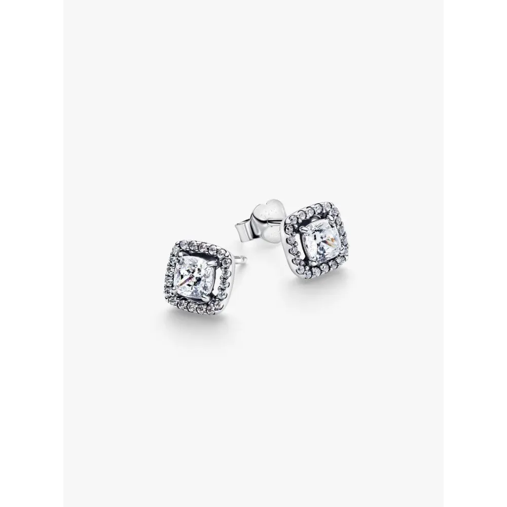 Photo présentant l’intégralité de la Pandora Clous d'Oreilles Halo Scintillants Argent Massif