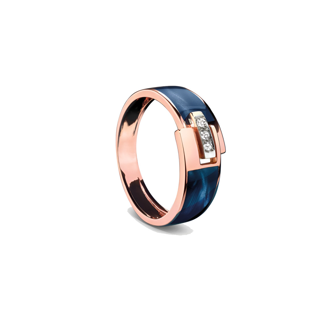 Photo présentant l’intégralité de la Clozeau bague or rose diamants 0.03 ct résine bleu de Prusse