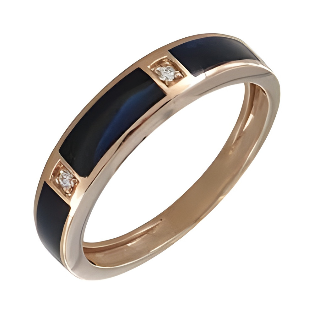 Photo présentant l’intégralité de la bague Clozeau en or rose, diamants 0.02 ct et résine Bleu de Prusse.