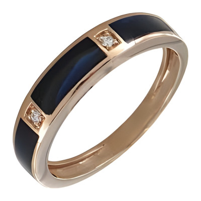 Photo présentant l’intégralité de la bague Clozeau en or rose, diamants 0.02 ct et résine Bleu de Prusse.