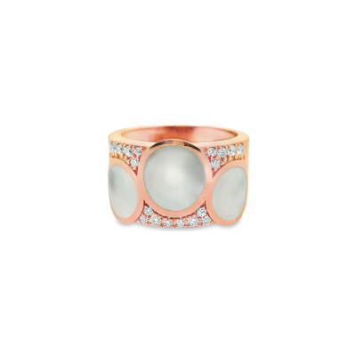 Photo présentant l’intégralité de la Clozeau Bague Aura En Or Rose Résine Blanche Et Diamants