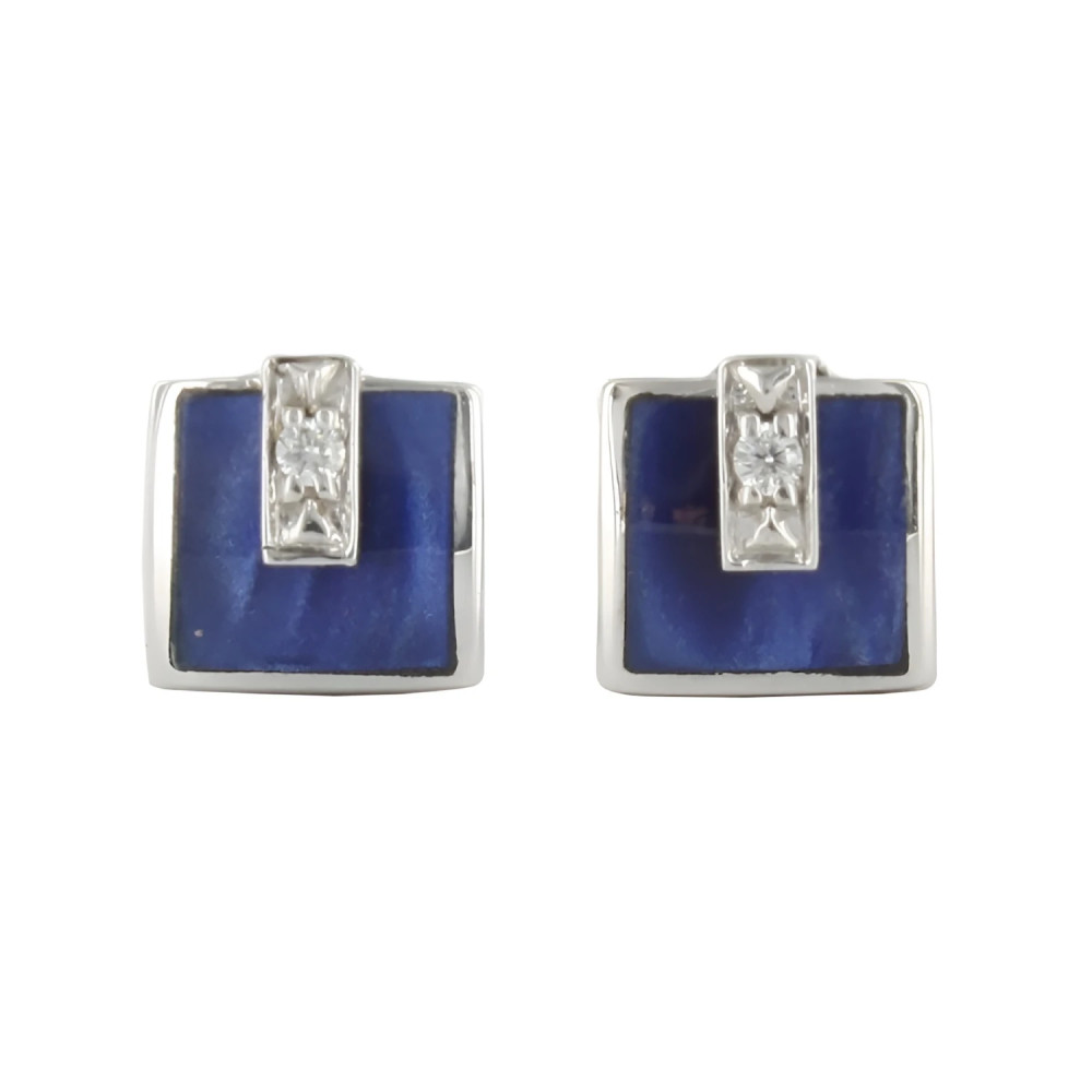 Photo présentant l’intégralité des Clozeau boucles d'oreilles or gris diamants 0k02 résine bleu de Prusse