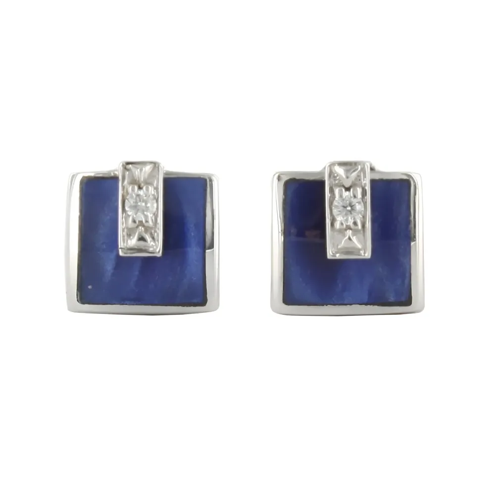 Photo présentant l’intégralité des Clozeau boucles d'oreilles or gris diamants 0k02 résine bleu de Prusse