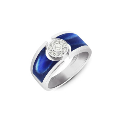 Photo présentant l’intégralité de la Clozeau Bague Or Gris Diamants 0.18cts Résine Bleu de Prusse