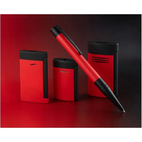 Image capturant l’ensemble du stylo S.T. Dupont Stylo Bille D‑Initial Animation Rouge Mat