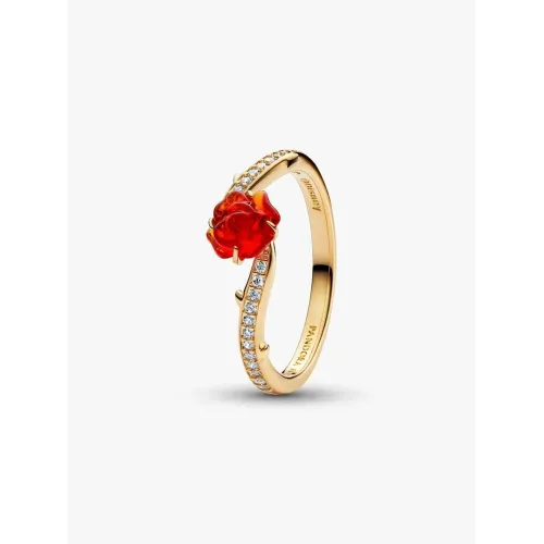 Photo présentant l’intégralité de la Pandora Bague Disney La Belle et La Bête Rose Enchantée métal doré à l’or 14 carats