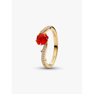 Image montrant la totalité de la Pandora Bague Disney La Belle et La Bête Rose Enchantée métal doré à l’or 14 carats