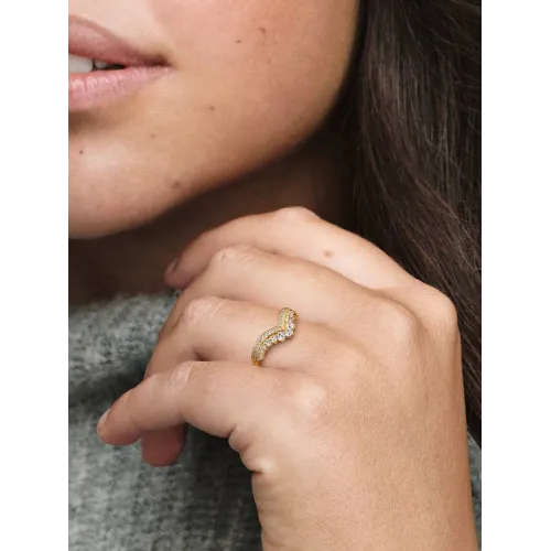 Image montrant la totalité de la Pandora Bague Tiare Vœu métal doré à l’or 14 carats