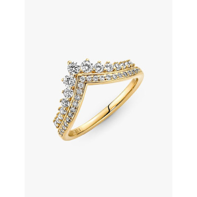 Photo présentant l’intégralité de la Pandora Bague Tiare Vœu métal doré à l’or 14 carats