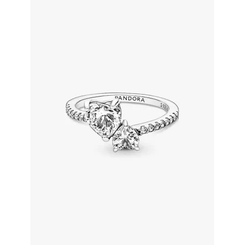 Photo présentant l’intégralité de la Pandora Bague Scintillante Cœur Double Argent Massif