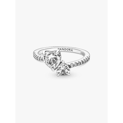 Visuel illustrant l’ensemble de la Pandora Bague Scintillante Cœur Double Argent Massif