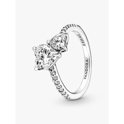 Photo présentant l’intégralité de la Pandora Bague Scintillante Cœur Double Argent Massif