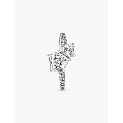la Pandora Bague Scintillante Cœur Double Argent Massif