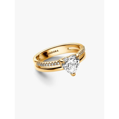 Photo présentant l’intégralité de la Pandora Bague Cœur Anneau Double Métal Doré À L’Or 14 Carats