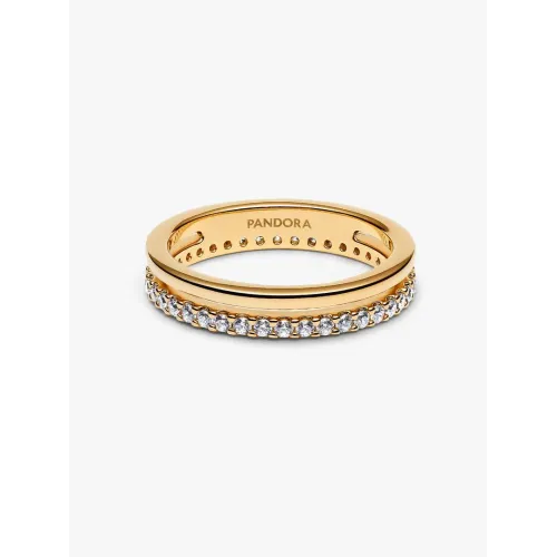 Photo présentant l’intégralité de la Pandora Bague Anneau Double Métal Doré À L’Or 14 Carats