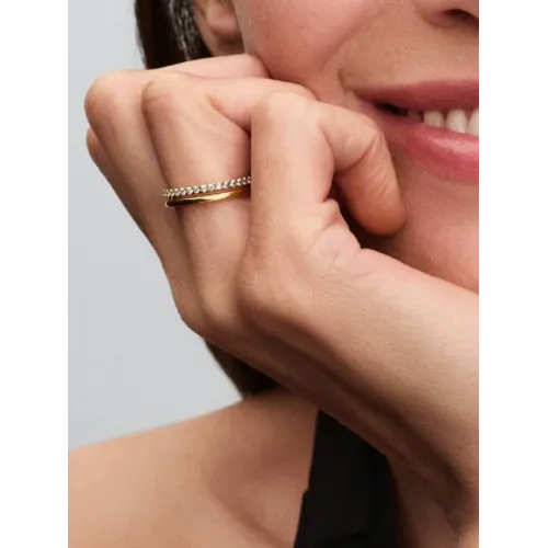Photo présentant l’intégralité de la Pandora Bague Anneau Double Métal Doré À L’Or 14 Carats