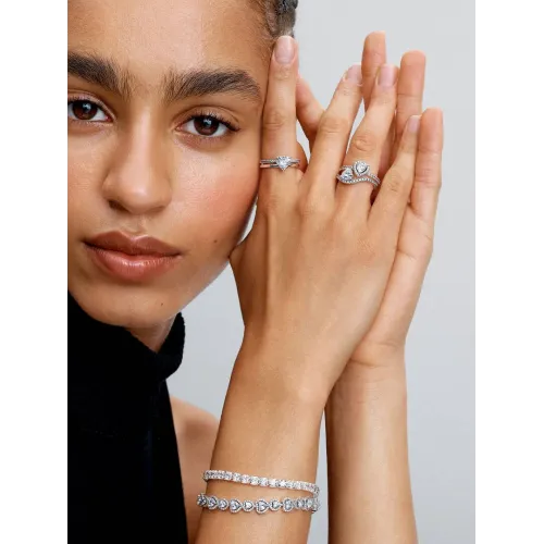 PANDORA BAGUE CŒUR ANNEAU DOUBLE ARGENT MASSIF