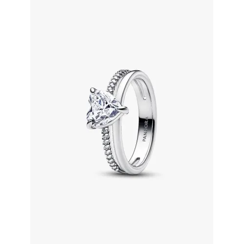 PANDORA BAGUE CŒUR ANNEAU DOUBLE ARGENT MASSIF