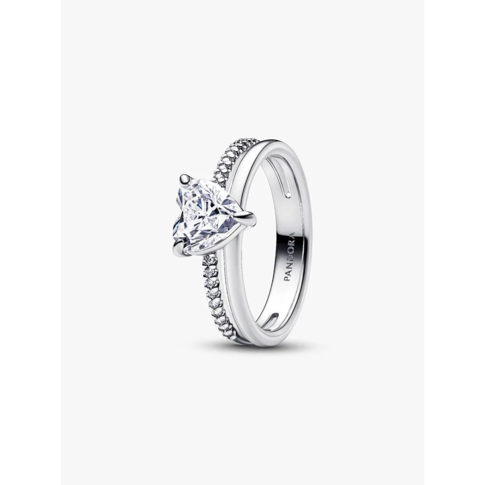 PANDORA BAGUE CŒUR ANNEAU DOUBLE ARGENT MASSIF