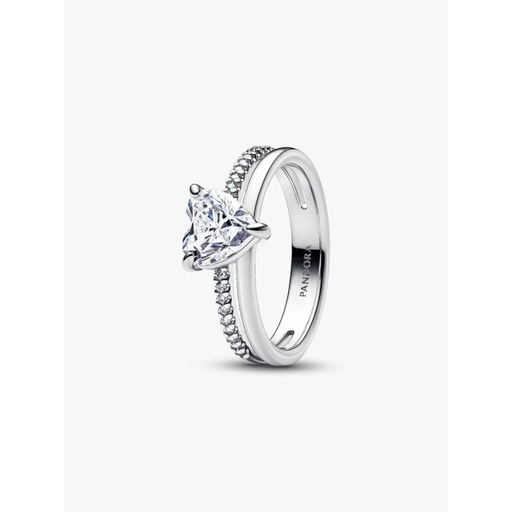 PANDORA BAGUE CŒUR ANNEAU DOUBLE ARGENT MASSIF