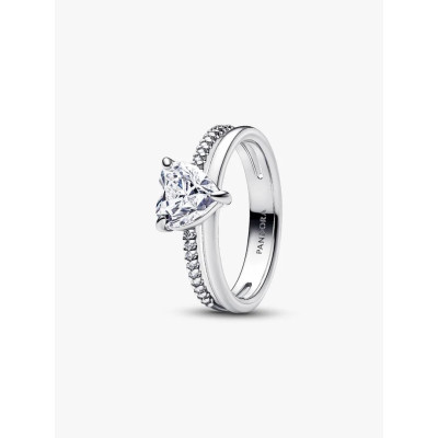 PANDORA BAGUE CŒUR ANNEAU DOUBLE ARGENT MASSIF