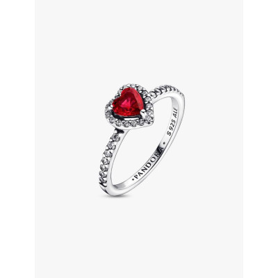 Image montrant la totalité de la Pandora Bague Cœur Rouge Surélevé Argent Massif