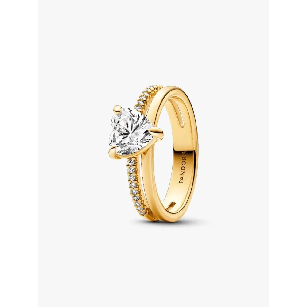 PANDORA BAGUE CŒUR ANNEAU DOUBLE MÉTAL DORÉ À L’OR 14 CARATS