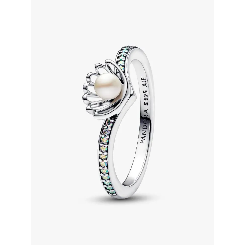 PANDORA BAGUE PERLE DE CULTURE D’EAU DOUCE TRAITÉE PRINCESSE DISNEY ARIELLE COQUILLAGE