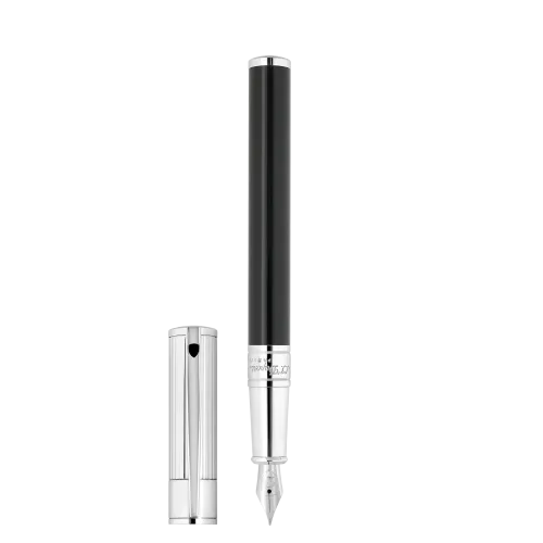 S.T. DUPONT STYLO PLUME D‑INITIAL BI‑MATIÈRE CUIR & CHROME