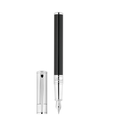 Une photo du corps du S.T. Dupont Stylo Plume D‑Initial Bi‑Matière Cuir & Chrome avec son capuchon posé à côté