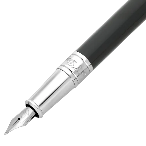 S.T. DUPONT STYLO PLUME D‑INITIAL BI‑MATIÈRE CUIR & CHROME