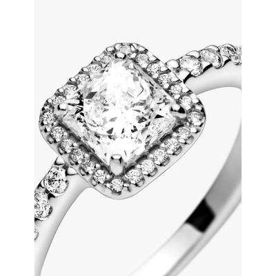 Gros plan de la Pandora Bague Halo Scintillant Carré Argent Massif