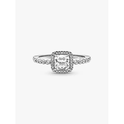 Photo présentant l’intégralité de la Pandora Bague Halo Scintillant Carré Argent Massif