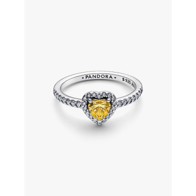 Photo présentant l’intégralité de la Pandora Bague Cœur Surélevé Jaune Scintillant Argent Massif
