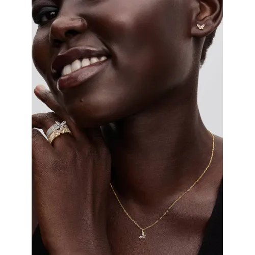 Image montrant la totalité de la Pandora Bague Cocktail Papillon Scintillant Dorée Métal Doré À L'Or 14 Carats