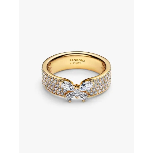 Image montrant la totalité de la Pandora Bague Cocktail Papillon Scintillant Dorée Métal Doré À L'Or 14 Carats