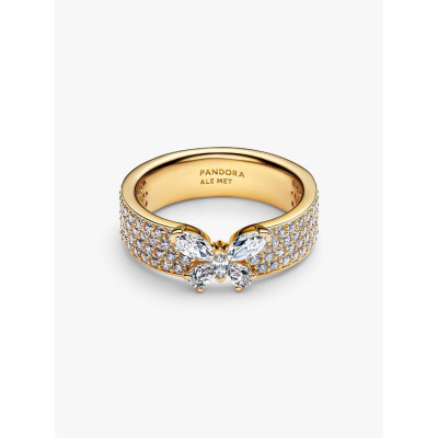 Photo présentant l’intégralité de la Pandora Bague Cocktail Papillon Scintillant Dorée Métal Doré À L'Or 14 Carats