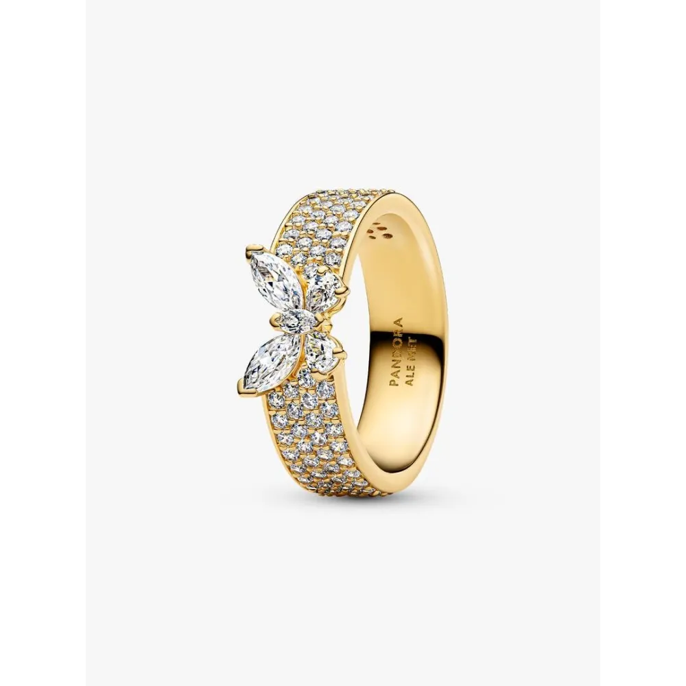 Image montrant la totalité de la Pandora Bague Cocktail Papillon Scintillant Dorée Métal Doré À L'Or 14 Carats