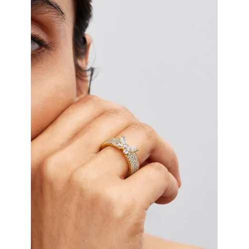 Image montrant la totalité de la Pandora Bague Cocktail Papillon Scintillant Dorée Métal Doré À L'Or 14 Carats