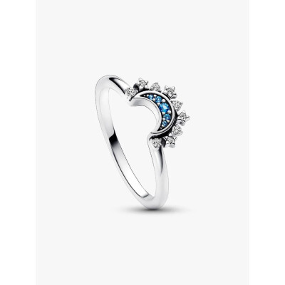 Image montrant la totalité de la Pandora Bague Céleste Lune Scintillante Bleue Argent Massif