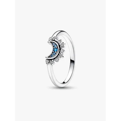 Photo présentant l’intégralité de la Pandora Bague Céleste Lune Scintillante Bleue Argent Massif