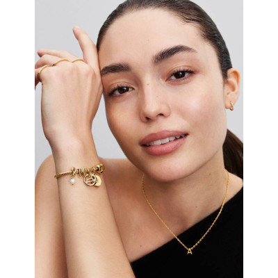 Vue Bracelet Maille Serpent Fermoir Cœur Pandora Moments sur un mannequin