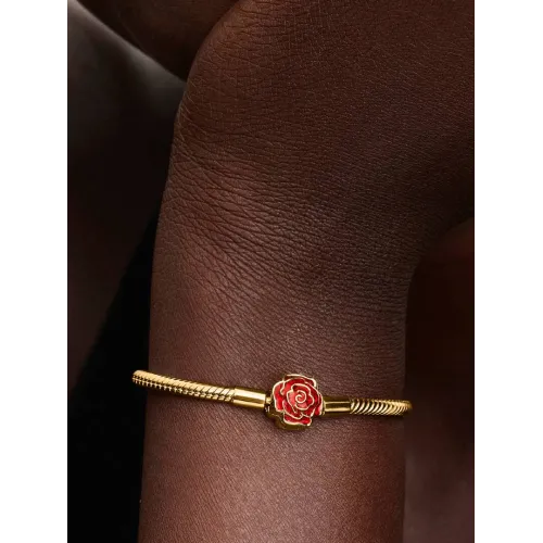 Photo présentant l’intégralité de la Bracelet Maille Serpent Disney La Belle et La Bête Rose Enchantée