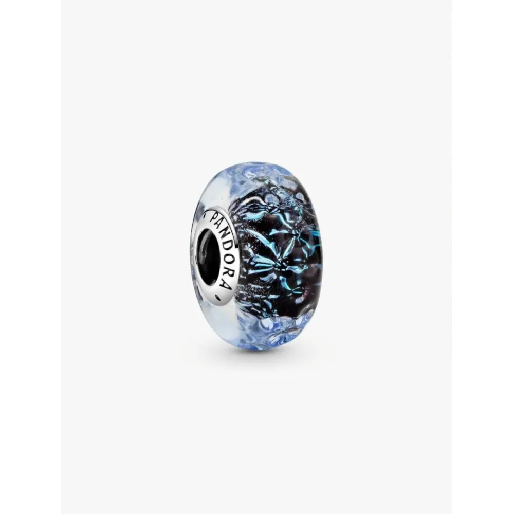 PANDORA CHARM OCÉAN VERRE DE MURANO BLEU FONCÉ ONDULÉ