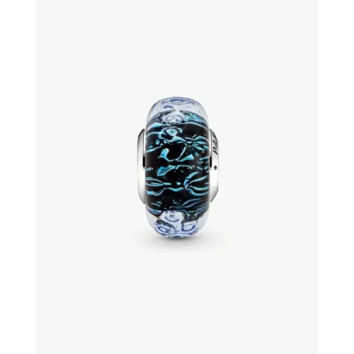 PANDORA CHARM OCÉAN VERRE DE MURANO BLEU FONCÉ ONDULÉ