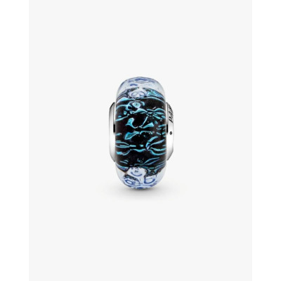 PANDORA CHARM OCÉAN VERRE DE MURANO BLEU FONCÉ ONDULÉ