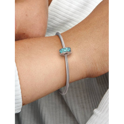 PANDORA CHARM CLIP PAVÉ BLEU-VERT ARGENT MASSIF
